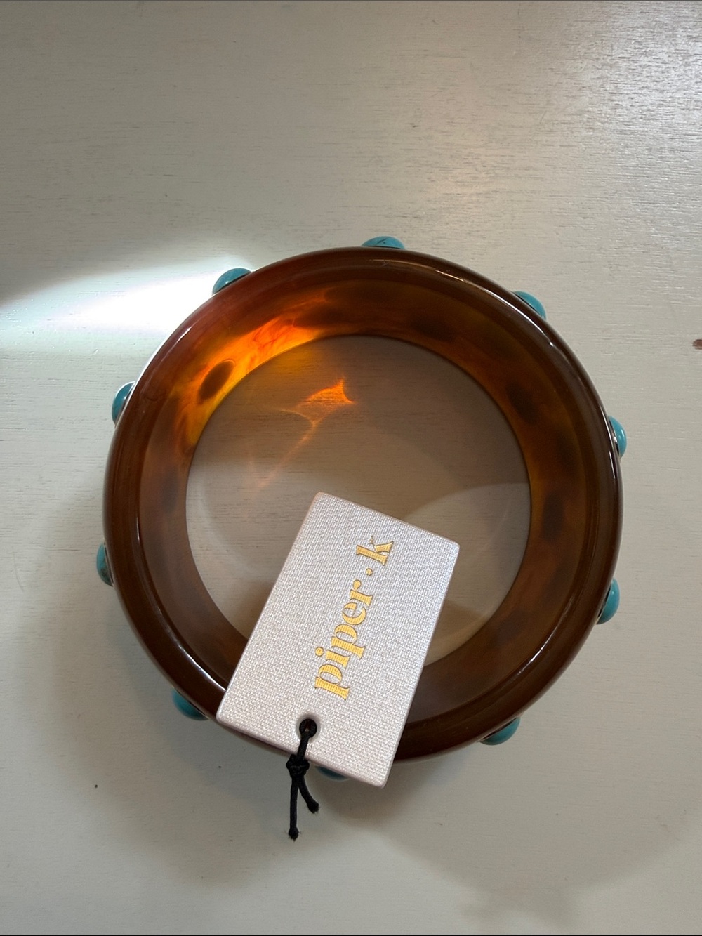 piper•k Tortoiseshell Resin Bangle with Turquoise Accents - Picture 2 of 8